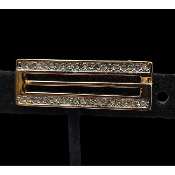 Givenchy Brooch Gold Plated Crystal Bar G Vintage Pin Paris New York Signed - Picture 1 of 15